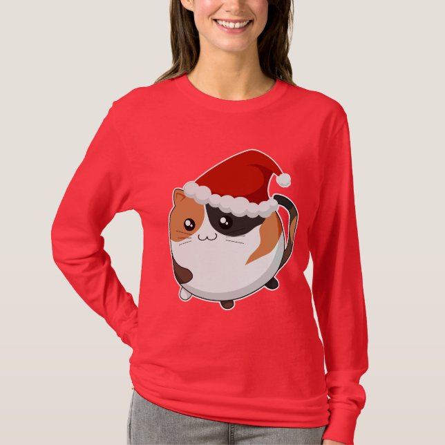 Camiseta Gato del gatito del calicó del navidad de Kawaii (Anverso)