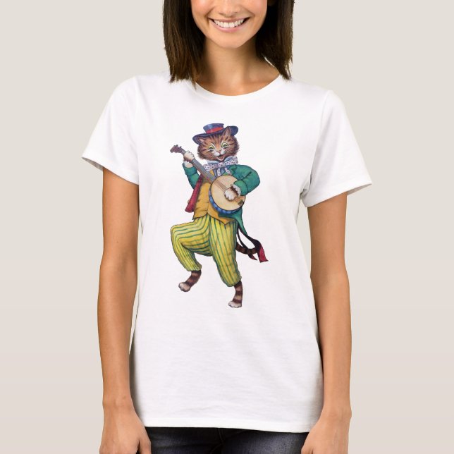 Camiseta Gato del jugador del banjo (guitarra), Louis Wain (Anverso)