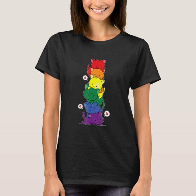 Camiseta Gato del orgullo gay Lgbt Gats Pile Cute Bandera A (Anverso)