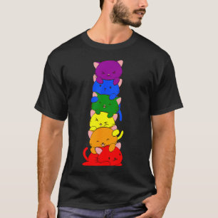 Camiseta Gato del Orgullo Gay Lgbt Kawaii Gatos Pile Cute A