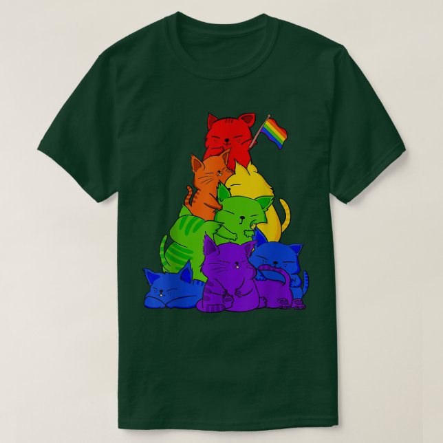 Camiseta Gato del Orgullo Gay LGBT Kawaii Gatos Pile Cute A (Diseño del anverso)