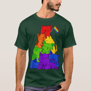 Camiseta Gato del Orgullo Gay LGBT Kawaii Gatos Pile Cute A