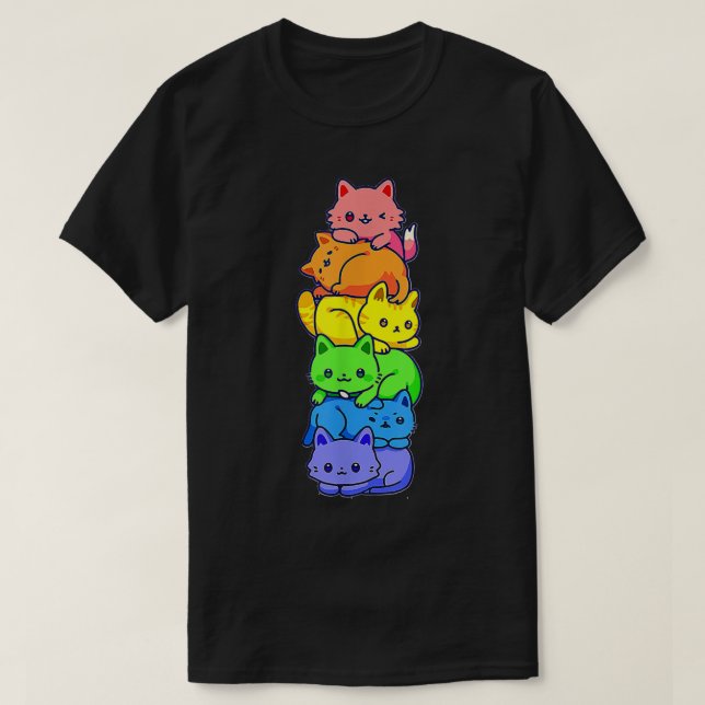 Camiseta Gato del Orgullo Gay LGBT Kawaii Gatos Pile Cute A (Diseño del anverso)