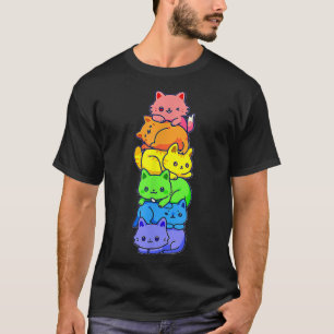 Camiseta Gato del Orgullo Gay LGBT Kawaii Gatos Pile Cute A