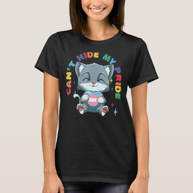 Camiseta Gato del orgullo transgénero abrazando a un transe (Anverso)