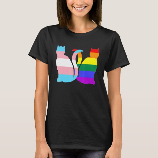 Camiseta Gato Del Orgullo Transgénero Lgbt Bandera Trans Cu (Anverso)