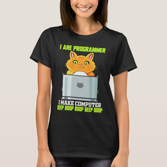 Camiseta Gato del programador para software divertida (Anverso)