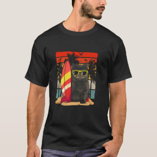 Camiseta Gato del sol Verano Gato negro fresco Mar de veran