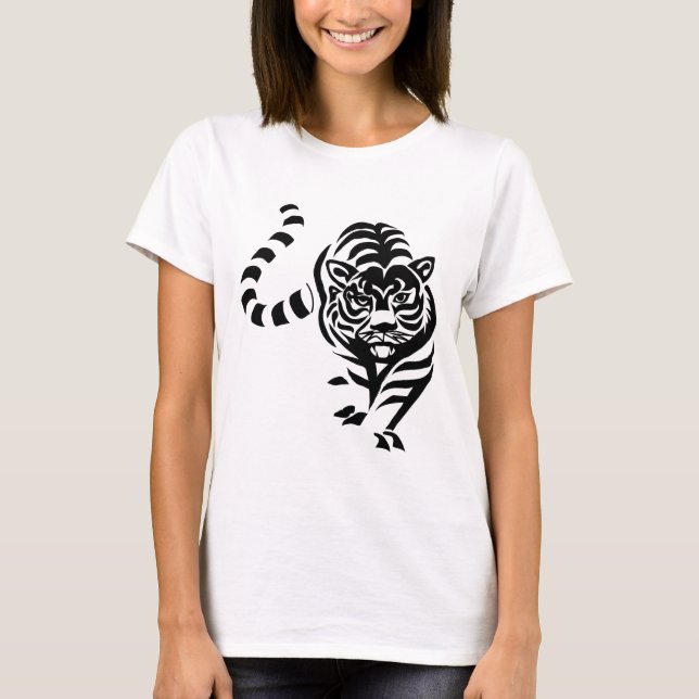 Camiseta Gato del tigre Big Black White Stripes Prowl Walk (Anverso)