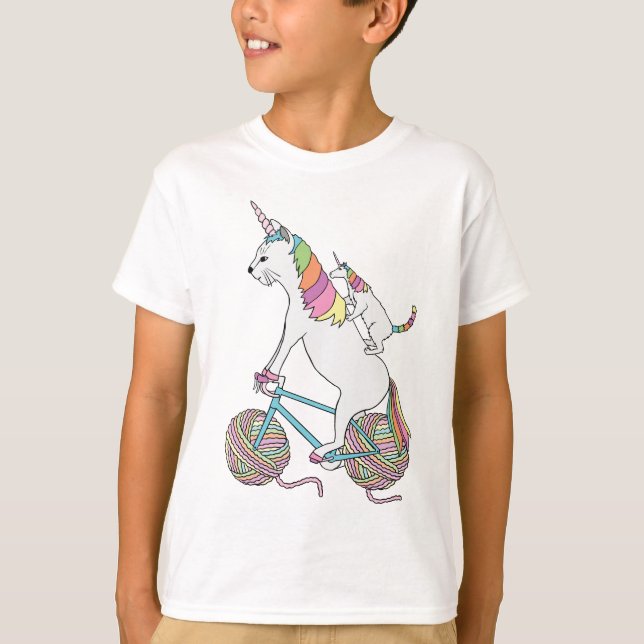 Camiseta Gato del unicornio del montar a caballo del (Anverso)