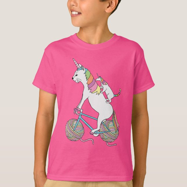 Camiseta Gato del unicornio del montar a caballo del (Anverso)