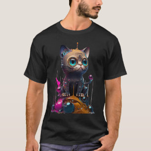 Camiseta Gato del vector abstracto 3D del gato vibrante y c