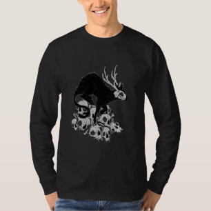 Camiseta Gato Demonio Con Huesos De Cabeza De Cráneo