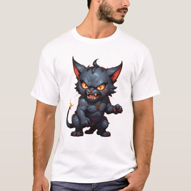 Camiseta Gato demonio enojado lindo gato gracioso enojado (Anverso)
