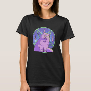 Camiseta Gato Demonio Gótico Pastel en Pentagrama Satanico