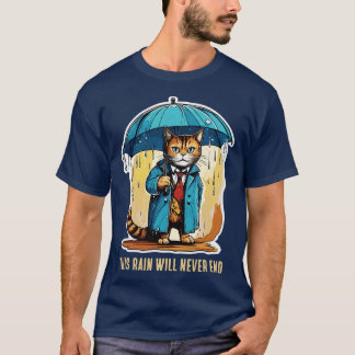 Camiseta gato deprimido bajo la lluvia