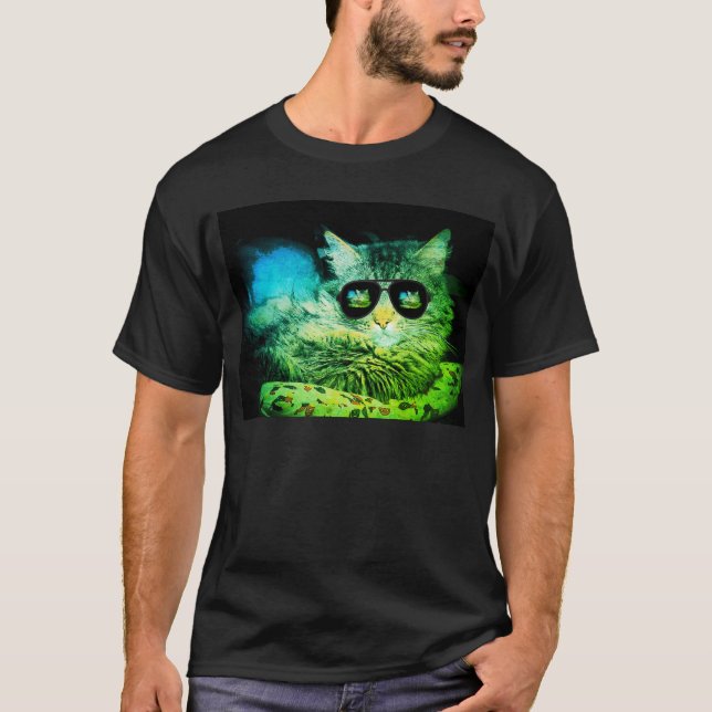 Camiseta Gato desapasible del ángel en gafas de sol (Anverso)