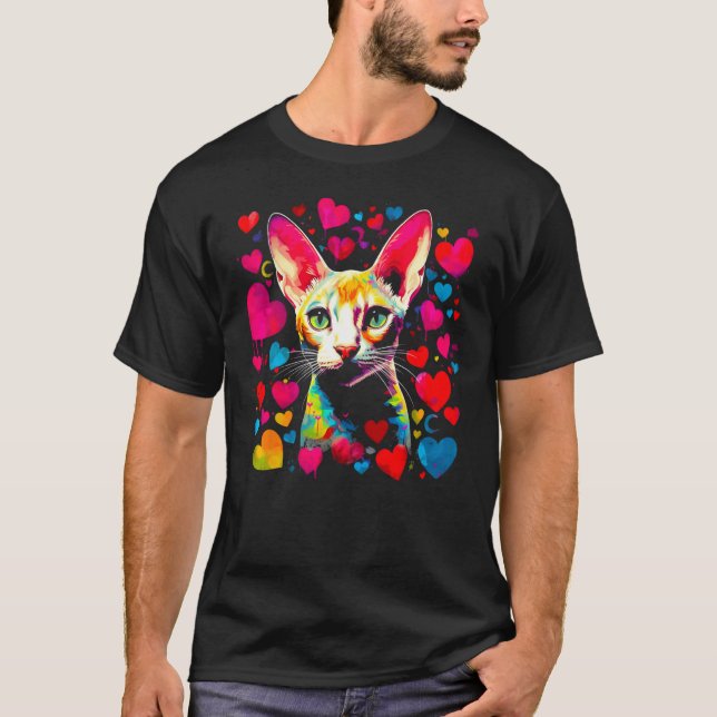Camiseta Gato Devon Rex Corazón Rosa Rojo (Anverso)