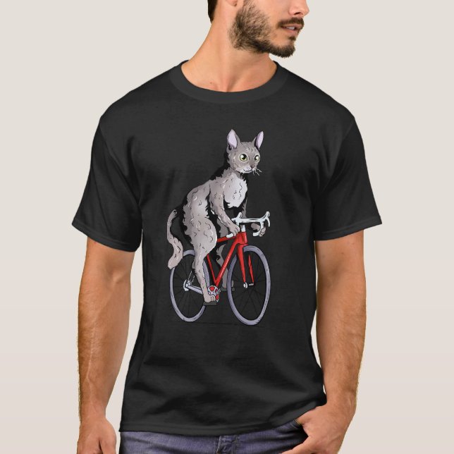 Camiseta Gato Devon Rex montando bicicleta, lindo ciclista (Anverso)