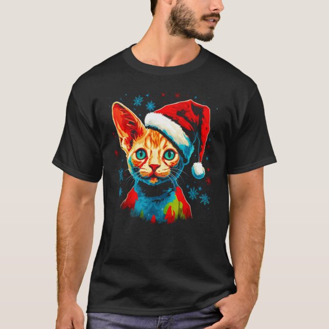 Camiseta Gato Devon Rex Navidad (Anverso)