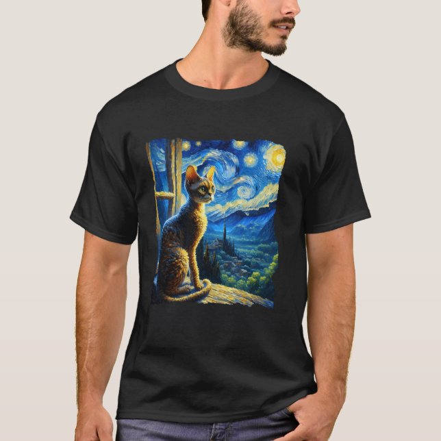 Camiseta Gato Devon Rex Noche Estrellada Devon Rex (Anverso)