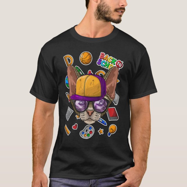Camiseta Gato Devon Rex Volviendo Al Colegio Primer Día De  (Anverso)