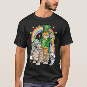 Camiseta Gato Día de San Patricio Duende Montando Caticorn 