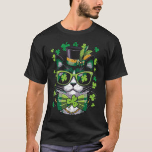 Camiseta Gato Día de San Patricio Pajarita Esmoquin Hombres