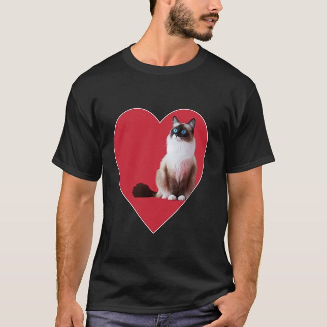 Camiseta Gato Día de San Valentín de Nieve Corazón Rojo Ama (Anverso)