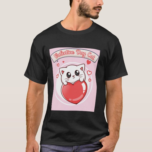 Camiseta Gato día de San Valentín Gato gracioso manga larga (Anverso)