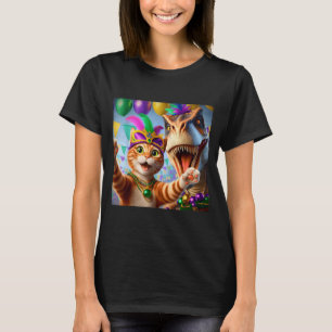 Camiseta Gato Dinosaurio de cita divertida de Mardi Gras se