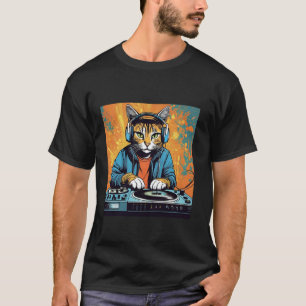 Camiseta Gato Disco Techno DJ Amante de Animales Gráfico No
