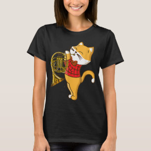 Camiseta Gato Disfrutando El Instrumento De Música Cuerno F