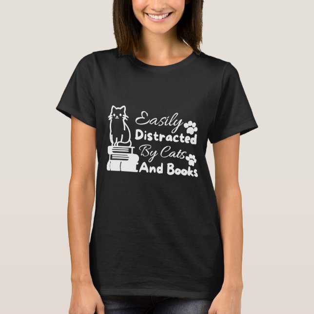 Camiseta Gato Distraído Fácilmente Por Gatos Y Libros Graci (Anverso)