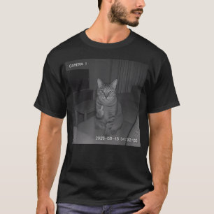 Camiseta Gato Divertido Alzando el Dedo Medio en Cámara de
