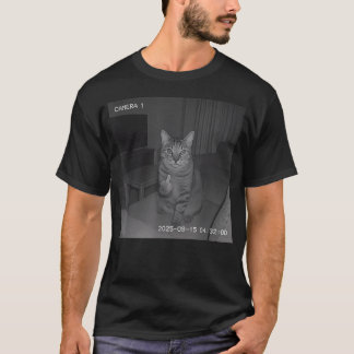 Camiseta Gato Divertido Alzando el Dedo Medio en Cámara de 