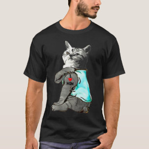 Camiseta Gato Divertido Amo a Mamá Tatuaje Amante de Gatito