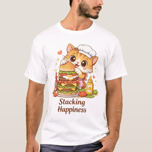 Camiseta Gato Divertido Apilando Hamburguesa – Cocina Llena