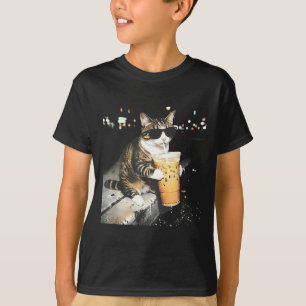 Camiseta Gato divertido bebiendo café con hielo
