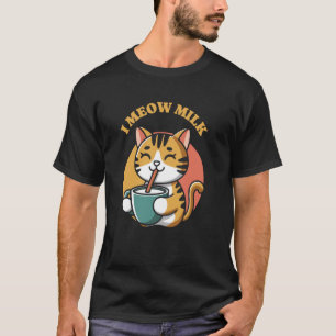 Camiseta Gato divertido bebiendo leche retro meow