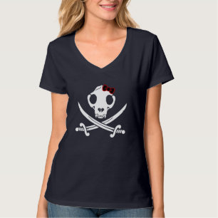 Camiseta Gato Divertido Blanco Negro Alegre Cráneo de Pirat