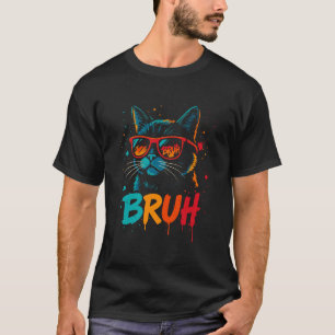 Camiseta Gato Divertido Bruh con Gafas de Sol Novedad Genia