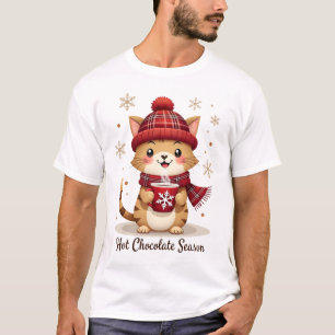Camiseta Gato Divertido Chocolate Caliente Temporada Feliz 