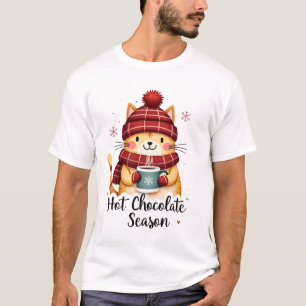 Camiseta Gato Divertido Chocolate Caliente Temporada Feliz 