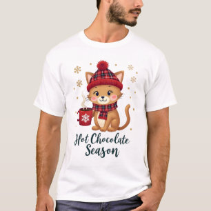 Camiseta Gato Divertido Chocolate Caliente Temporada Feliz 
