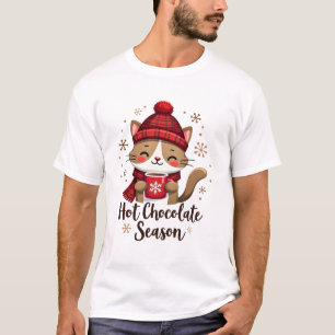 Camiseta Gato Divertido Chocolate Caliente Temporada Feliz 