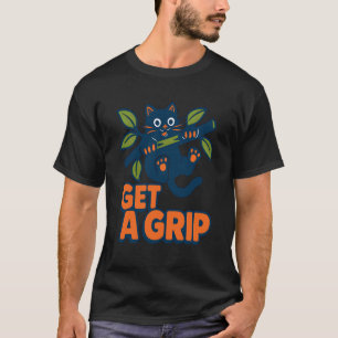Camiseta Gato Divertido Colgado de una Rama AGÁRRATE Quote