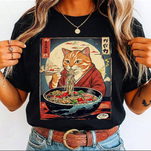 Camiseta Gato divertido comiendo Ramen japonés para amantes