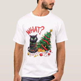 Camiseta Gato Divertido con Árbol de Navidad
