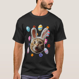 Camiseta Gato Divertido Con Cara de Choque y Orejas de Cone